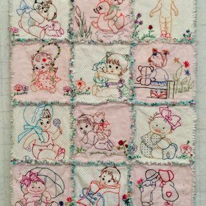 UNIQUE ,NEW,    HANDMADE ,HAND EMBROIDERED, RAG QUILT,  BABY , TODDLER